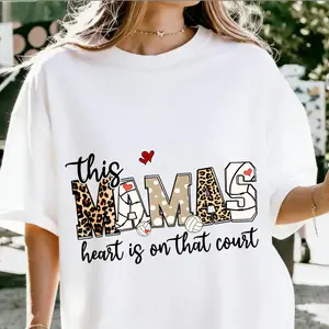 Volleyball Mom T-shirt, Volleyball Gifts, Volleyball Game Day Tee, Volleyball Mama T-shirt, This Mamas Heart Is On That Court Volleyball T-shirt