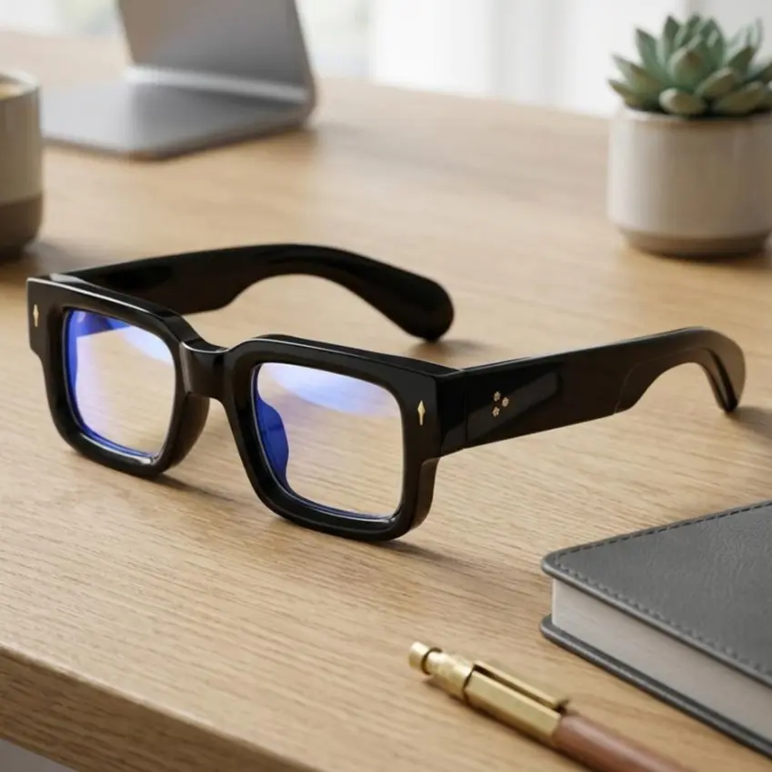 Unisex Retro Chunky Square Non-Prescription Eyeglasses, Thick-Frame Optical Glasses with Anti-Blue-Light Clear Lenses for Fashion Street Style