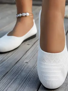 Women's Ballet Flats, Round Toe Mary Jane Shoes, Adjustable Comfortable Knit Slip-Ons, Daily Wear