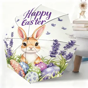 An Easter bunny and egg decorative waterproof folding umbrella, suitable for both men and women, portable and ideal for travel and everyday use.