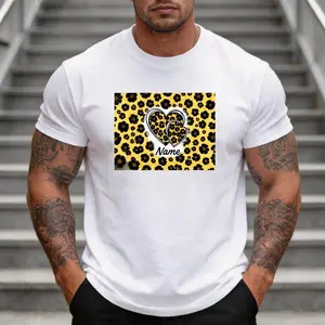 Men's Fashion Leopard Print Double Heart Graphic Crew Neck Short Sleeve T-Shirt Casual Daily Streetwear Cotton Blend Tops Available in White & Black