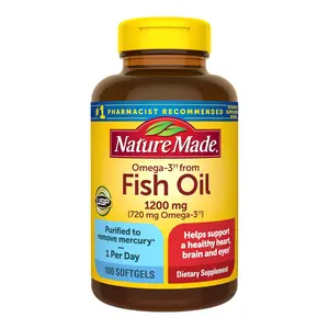 Nature Made Fish Oil Omega 3 Supplements, Omega 3 Fish Oil as Ethyl Esters 1200 mg Softgels, EPA DHA Supplement for Healthy Heart, Brain, Eye Support, One Per Day, 100 Softgels