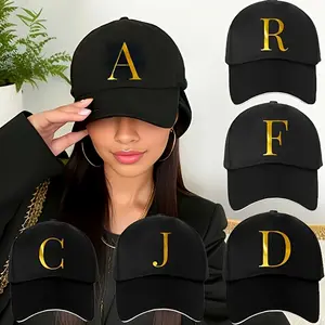Gold Letter Monogram Baseball Cap A Wide Selection of Styles-Trendy Summer Fashion| Black & Gold Minimalist Dad Hat✨ tiktokshopspringglowup,summervibes