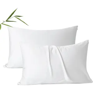 2 Pack Cooling Pillow Cas,Visco Derived from Bamboo Pillow Protectors King Size t of 2, 400 Thread Count Soft Silky Breathable Summer Pillow Cover with Zipper Hidden (2PCS, King, White)