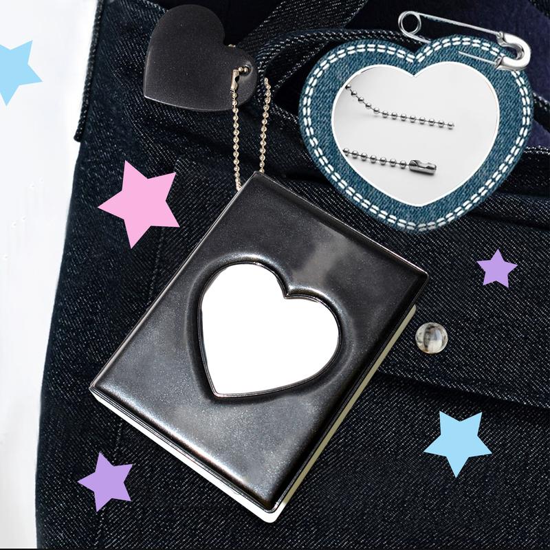 3 Inch Mini Photo Album | Photocard Holder with 32 Pockets | Mirror-Like Binder & Love Heart Pendant | Black Organizer Perfect Gift for Fans!