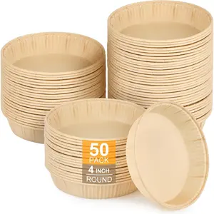 50 Pcs Mini Tart Pans for Baking, 4 Inch Disposable Paper Pie Pans for Individual Small Pies, Tarts, Quiche, Cakes, Breakfast Sandwiches, Desserts, Cinnamon Rolls