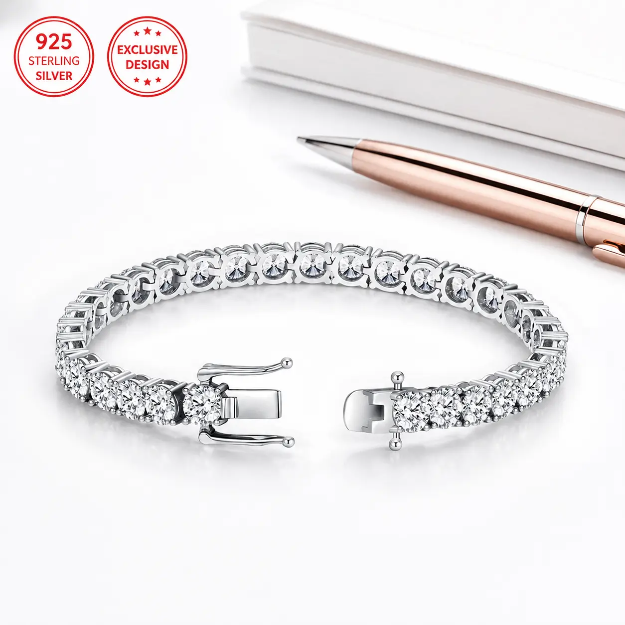 Eternal 925 silver bracelet set with moissanite, elegant neutral jewelry, perfect choice for Valentine's Day and Christmas