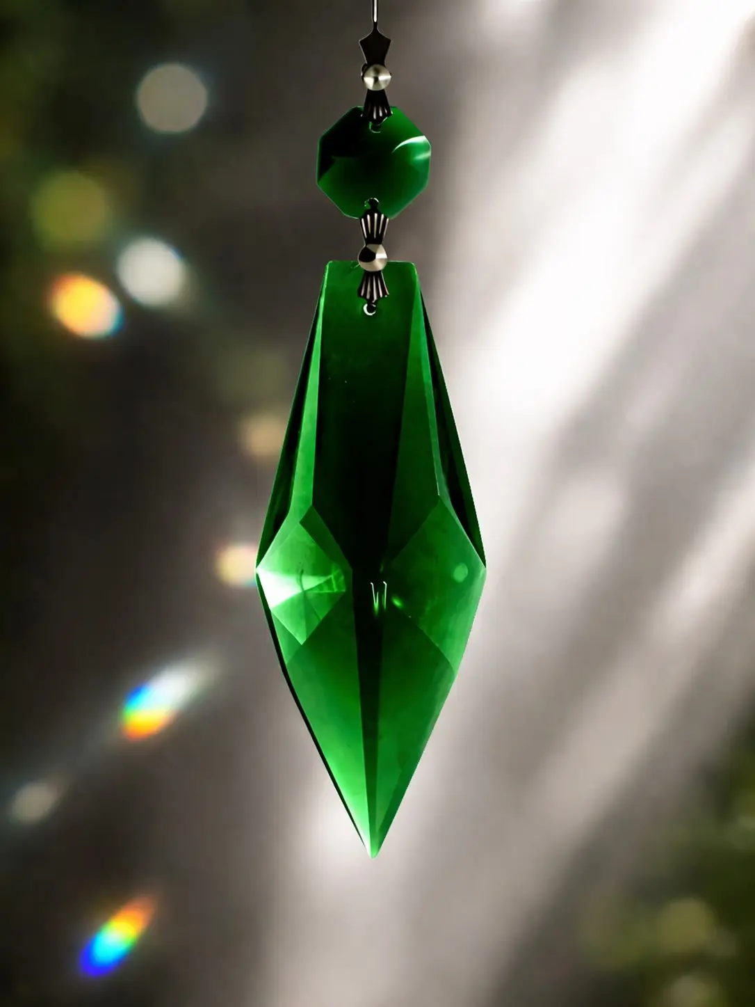 Emerald Green Crystal Prism – Hanging Chandelier Crystal | Luxury Suncatcher Pendant