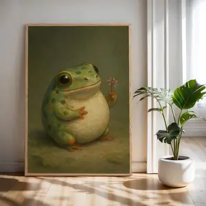 Frog and Floral Art Poster — Whimsical Animal Wall Art Perfect for Living Rooms, Nurseries, or Kids' Rooms Playful Amphibian Poster