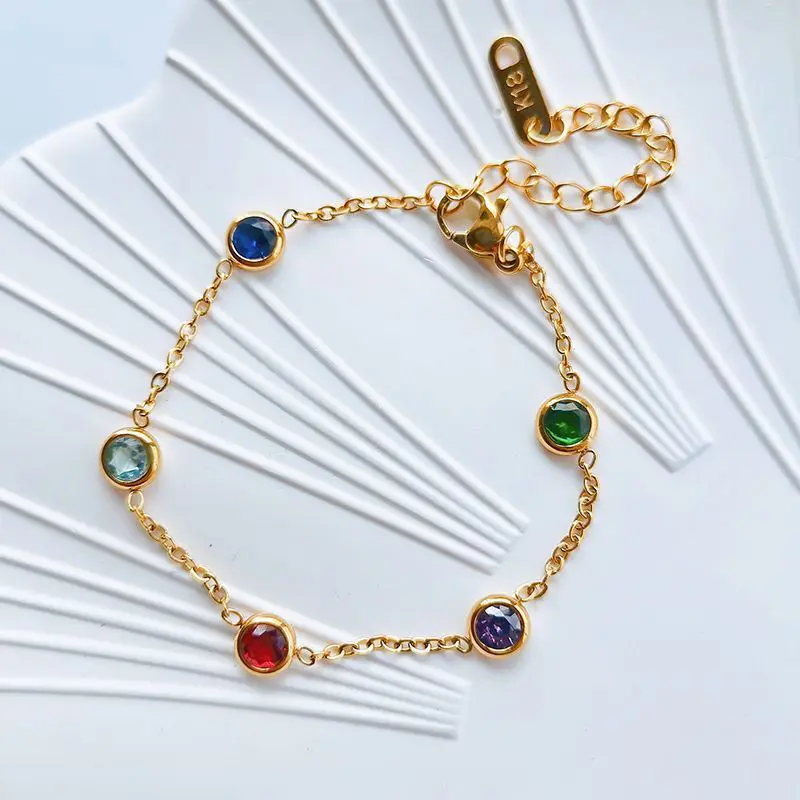 Elegant Gold Color Rainbow Bracelet with Multicolor Stones in a Gift Box