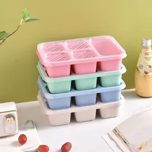 Portable Five-Compartment Durable Bento Box with Lid, Reusable Food Storage Container, Meal Prep Organiser, Modern Style Lunchbox for Work Travel Camping Picnic, Stackable Plastic Food Box