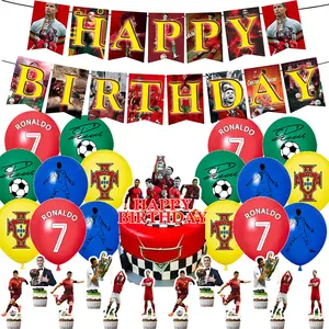 Cr7 Ronaldo Football Theme Birthday Party Decoration Set Banner Cake Topper Balloon Backdrop for Kids Party Decoration Supplies