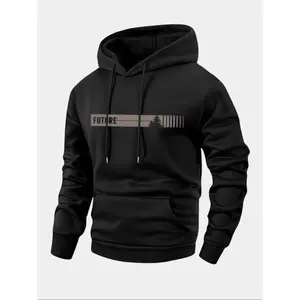A fashionable black streetwear hoodie with a “future” pattern print, perfect for Black Friday and Monday online shopping discounts, ideal for casual wear during Black Friday promotions and as a creative period for Christmas gifts.