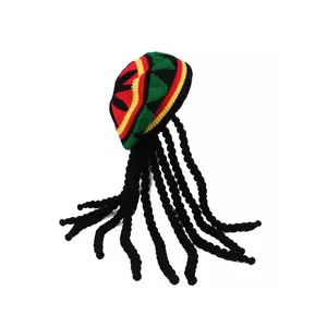 1pc Jamaican Rasta Rastafarian Hat with Black Dreadlocks Braids| Party Costume Wig Accessory