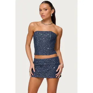 Sora Sequin Distressed Denim Corset