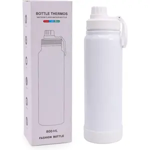 Stainless Steel Water Bottle, Matte Black, Vacuum Insulated, Wide Mouth with Handle Lid, Sports Fitness Container (White)