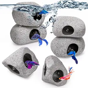 6 Pack Aquarium Decoration Rock Caves, Betta Fish Tank Hideaway, Hideout Stones House Decor for Cichlid Shrimp Territorial Fish Hiding Breeding Spawning, Fish Tank Ornaments