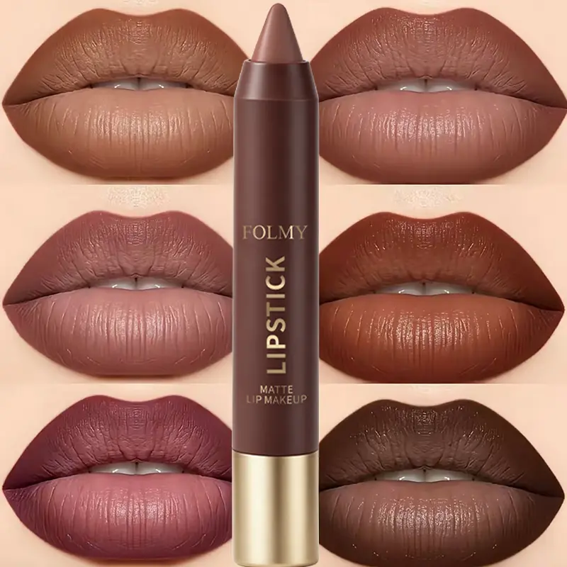 FOLMY Brown Lipstick, Individual Lipsticks, Waterproof, Non-stick Cup, Soft Texture, Suitable for All Skin Types, Wonderful gift lip liner gloss combo