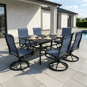 7-Piece Textilene Patio Dining Set with Umbrella Hole, Swivel Design