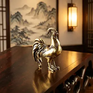 New Brass Rooster Figurine Desktop Decoration, Metal Sculpture, Home Decor Art Piece, Elegant Rooster Ornament for Living Room
