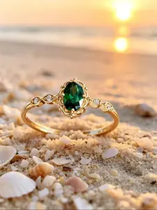 Vintage Luxury Emerald Ring for Women, Elegant Small Diamond Proposal Engagement Ring, High-End Everyday Jewelry, Birthday Gift for Girlfriend