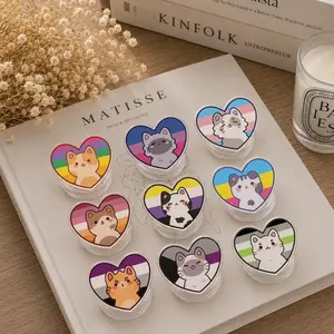 Pride Cat Month Phone Grip, Watercolor Cute Cat LGBTQ,  Pride Rainbow Aesthetic Phone Stand Holder, Accessory Gift for Friends