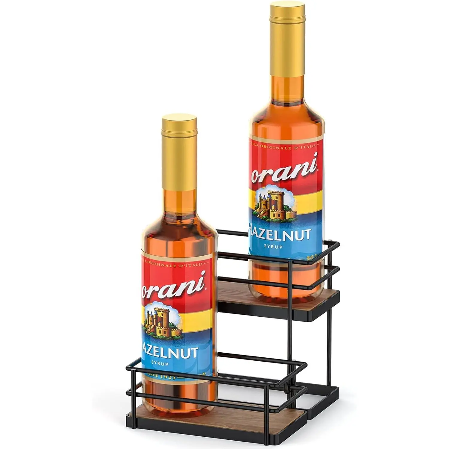 Coffee Syrup Rack Organizer 4 Bottle Syrup Holder Stand 2-Tier Storage Shelves for Kitchen Coffee Bar Station