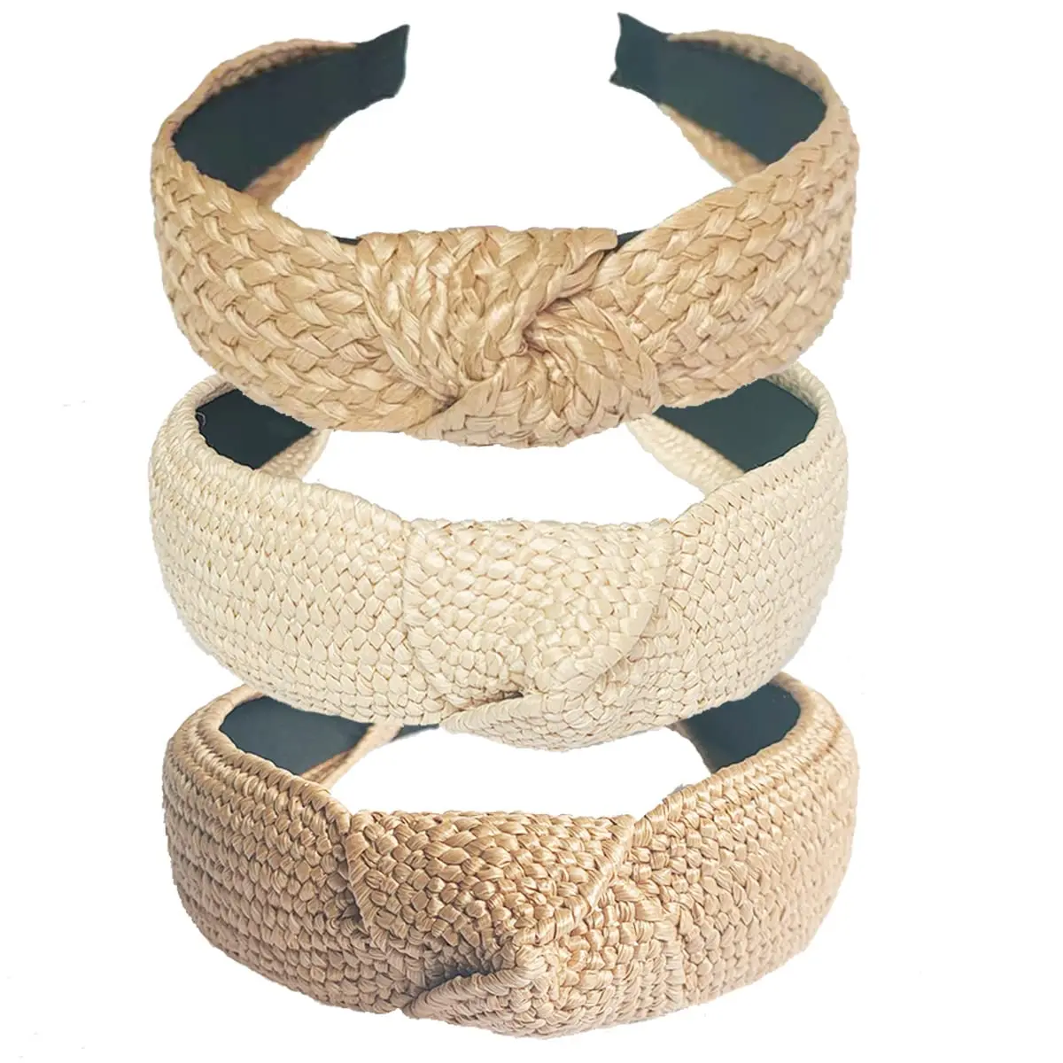 3 pack Straw Headbands Fashion Rattan Wide Head Band Boho Headband Summer Bohemian Woven Hair Head Bands Hair Band for Woman Girl Hair Accessories