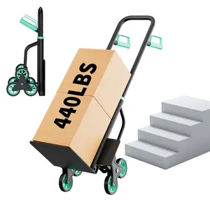 Heavy Duty Stair Climbing Hand Truck 440lbs Capacity, 6 Wheel Folding Platform Cart with Telescopic Handle, Non Slip Utility Dolly for Moving Groceries Cargo Luggage Black and Yellow