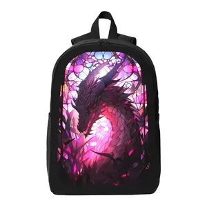 Japanese Dragon Fantasy Backpack| Large Capacity, Lightweight, Fuchsia Dragon Design, Zipper Closure, Durable, Suitable for School, Travel, Daily Use - Unisex, For Teenager, For Teenager