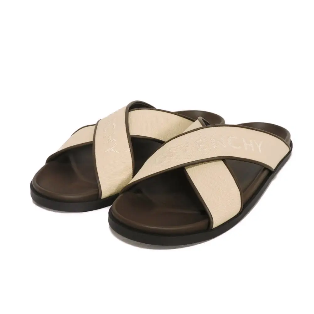 Pre-owned GIVENCHY Canvas Small Leather Goods G Plage Cross Strap Slipper Sandals