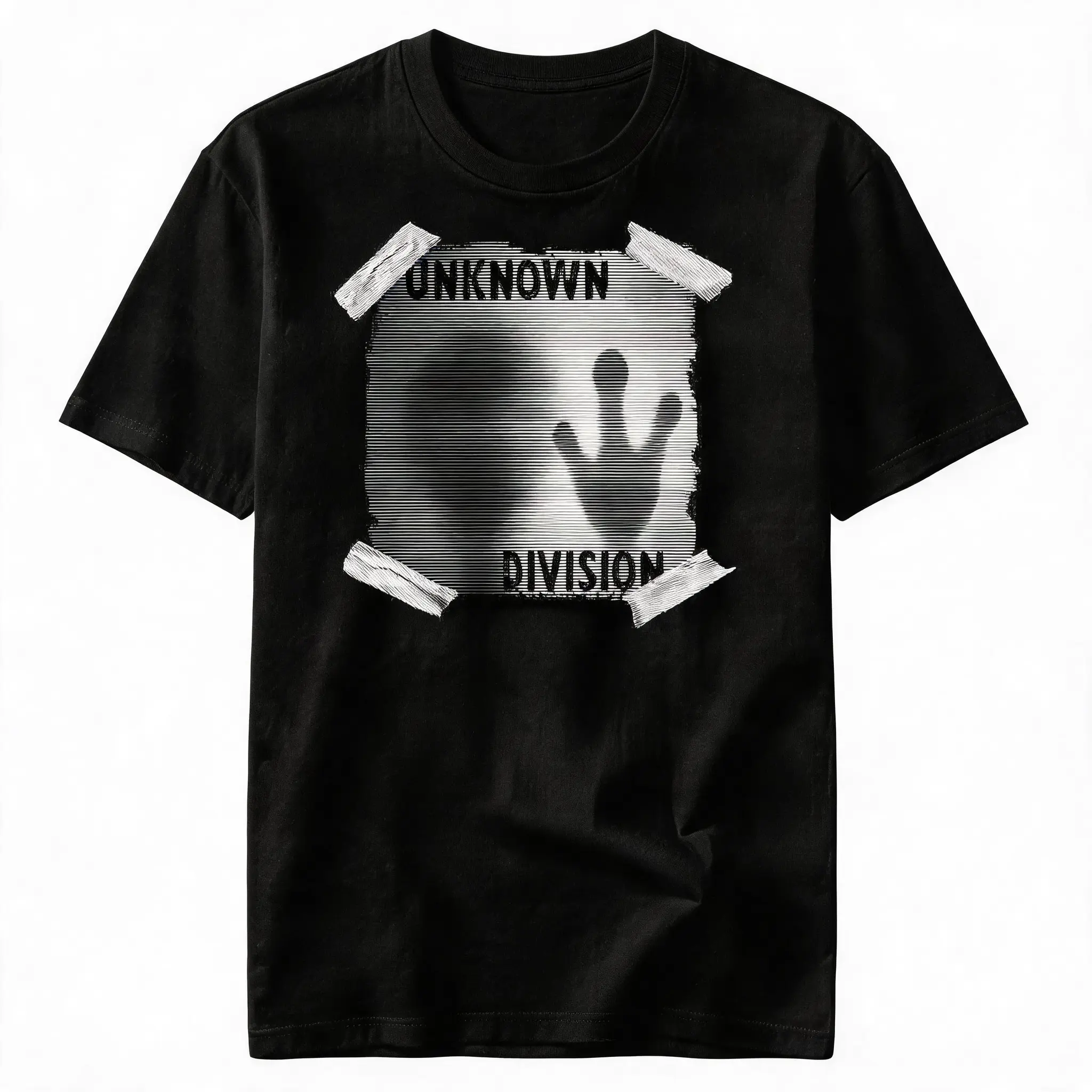 Mystery Glitch Poster Graphic T-Shirt, Unisex Cotton Streetwear Tee, Black White Casual Graphic Shirt