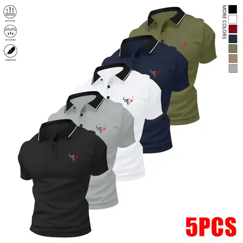 Men’s Custom-Fit Button-Front Polo Shirts Set - Stylish Bull Print, Versatile Design, Standard Sizes, for Golf, Summer Business & Everyday Menswear Tops