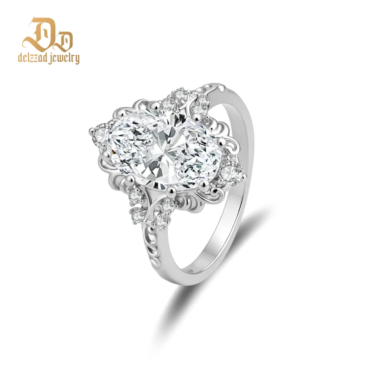 Delzzad 4.7ct Moonlit Baroque Ring Aurora Halo Ring Band VVS Synthetic Moissanite Ring Jewelry Copper Band Perfect Birthday Engagement Wedding Anniversary Christmas Valentine's Day Mother's Day Gift