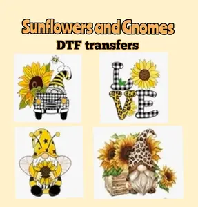 Sunflowers & Gnome DTF Transfers for T-Shirts Tote Bags and Pillows Ready to Press Heat Pressable Fabric Transfers Print