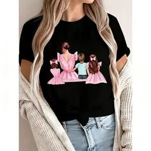 My Mom, Younger Brother, And Sisters' Letter Print Women'S Short-Sleeve Summer Fitted Round-Neck T-Shirt