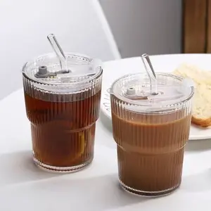 Viral Aesthetic 1/2 Pack Reusable Clear Glass Tumbler Set with Lid & Straw, Food Grade BPA Free Lead Free Dishwasher Safe Portable Cup, for Iced Coffee Smoothie Home Office Travel, Summer Essential Drinkware Birthday Holiday Gift for Friends Family