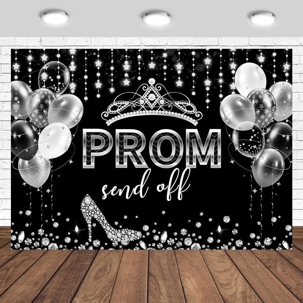 Prom Send Off 2026 Backdrop 7x5ft Black  Crown Graduation Prom Night Party Photography Background  Black Send Off Banner Photo Studio Props