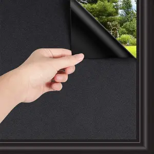 Total Blackout Window Film  Light Blocking Non Adhesive No  Removable Opaque Static Cling  Glass Tint for  Bedroom Darkening Heat Control (17.5 in x 6.56 Ft)