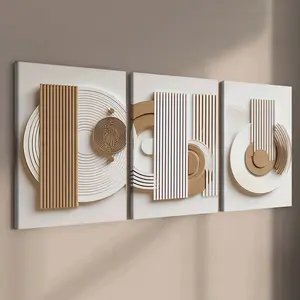 3-Piece Wooden Frame Canvas, Wabi-Sabi Geometric Trio Poster, Abstract Art Decor, Modern Living Room Wall Art, Waterproof, Gift Idea