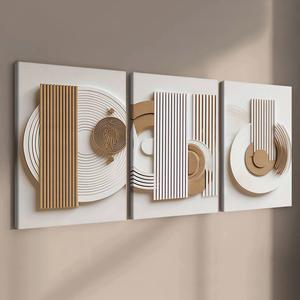3-Piece Wooden Frame Canvas, Wabi-Sabi Geometric Trio Poster, Abstract Art Decor, Modern Living Room Wall Art, Waterproof, Gift Idea, Geometric Designs