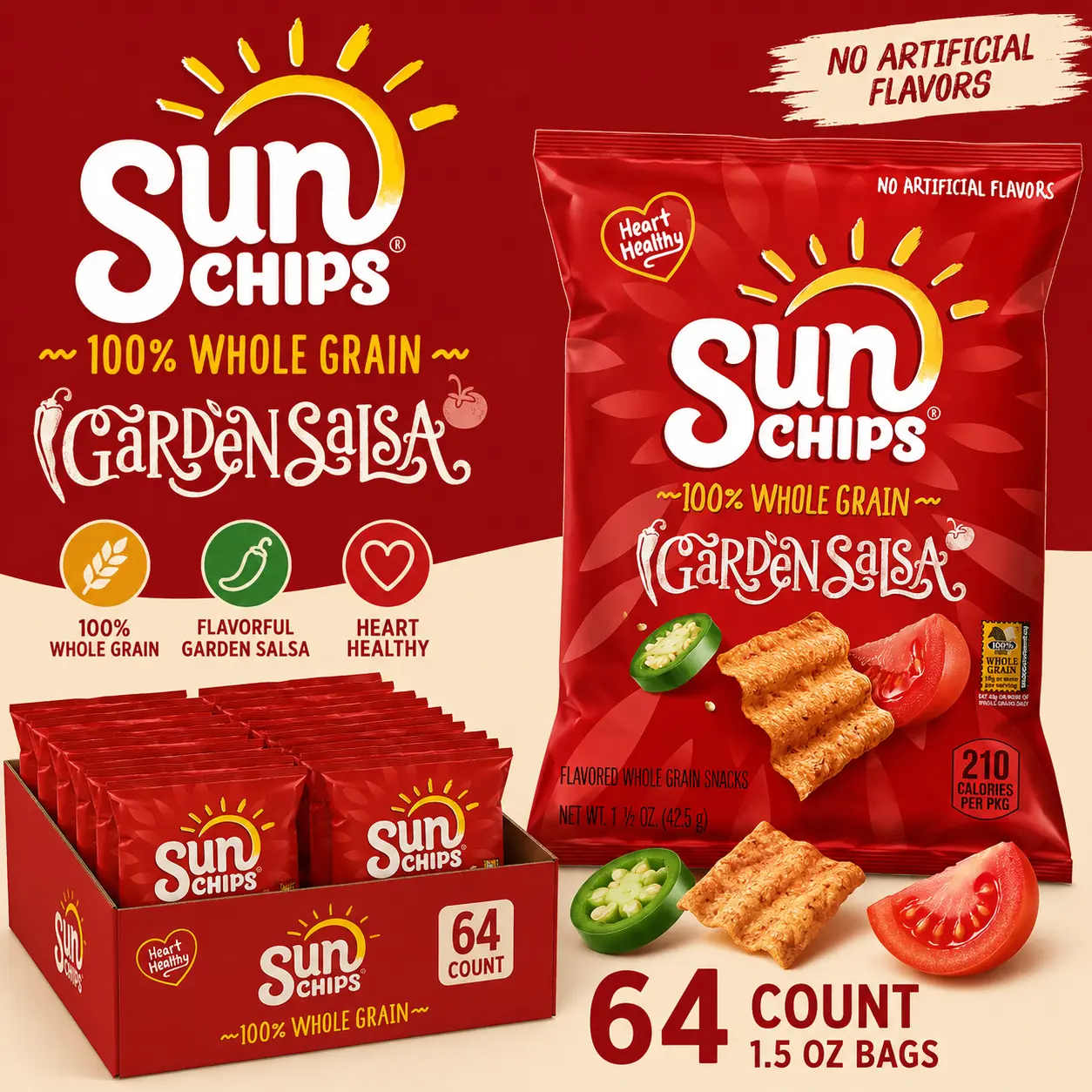 SunChips Garden Salsa Multigrain Chips 1.5 oz 64 Count Individual Snack Bags