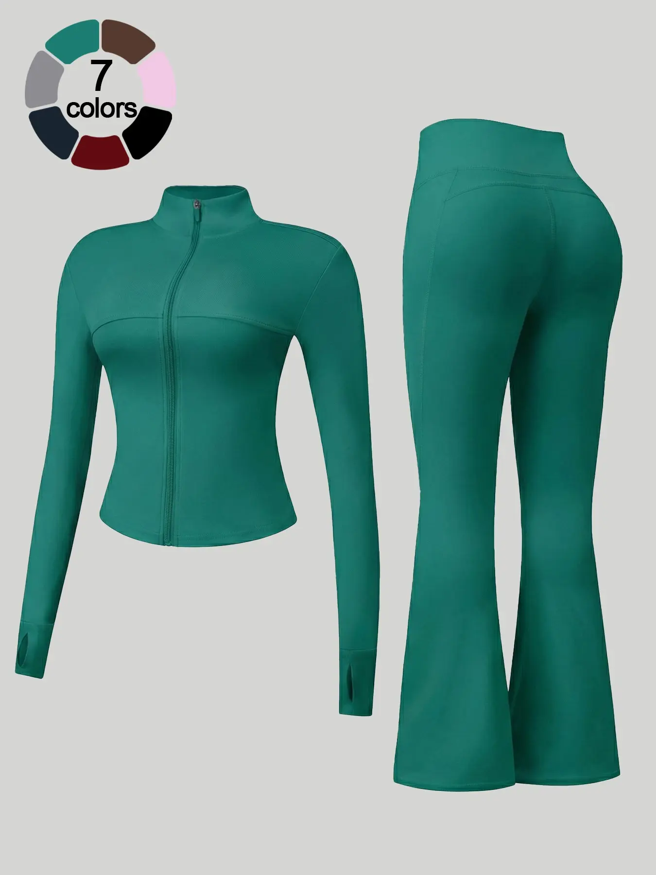 Women's Sporty Two-Piece Set, High Waist Long Sleeve Jacket and Pants, Comfortable Breathable Slim Fit, Workout Sportswear, Yoga Gym Workout Running Outfits Casual, Yoga Outfit Set
