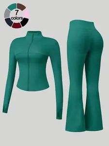 Women's Sporty Two-Piece Set, High Waist Long Sleeve Jacket and Pants, Comfortable Breathable Slim Fit, Yoga Gym Running Casual, Yoga Outfit Set