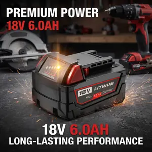 20V 6.0Ah M18 Lithium-Ion Replacement Battery compatible with Milwaukee 18V power tools XC 48-11-1860 48-11-1850, high-capacity cordless drill battery