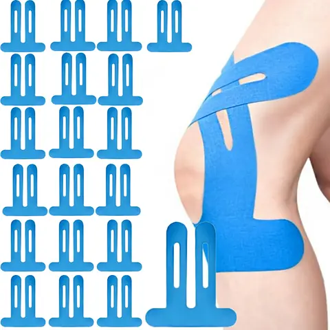 Pre-cut Athletic Knee Tape (20-Pack), Waterproof Elastic Strips for Pain Relief, Strong Support and Stability for Athletes, Hypoallergenic, Blue, 20Pcs 9.84X8.66