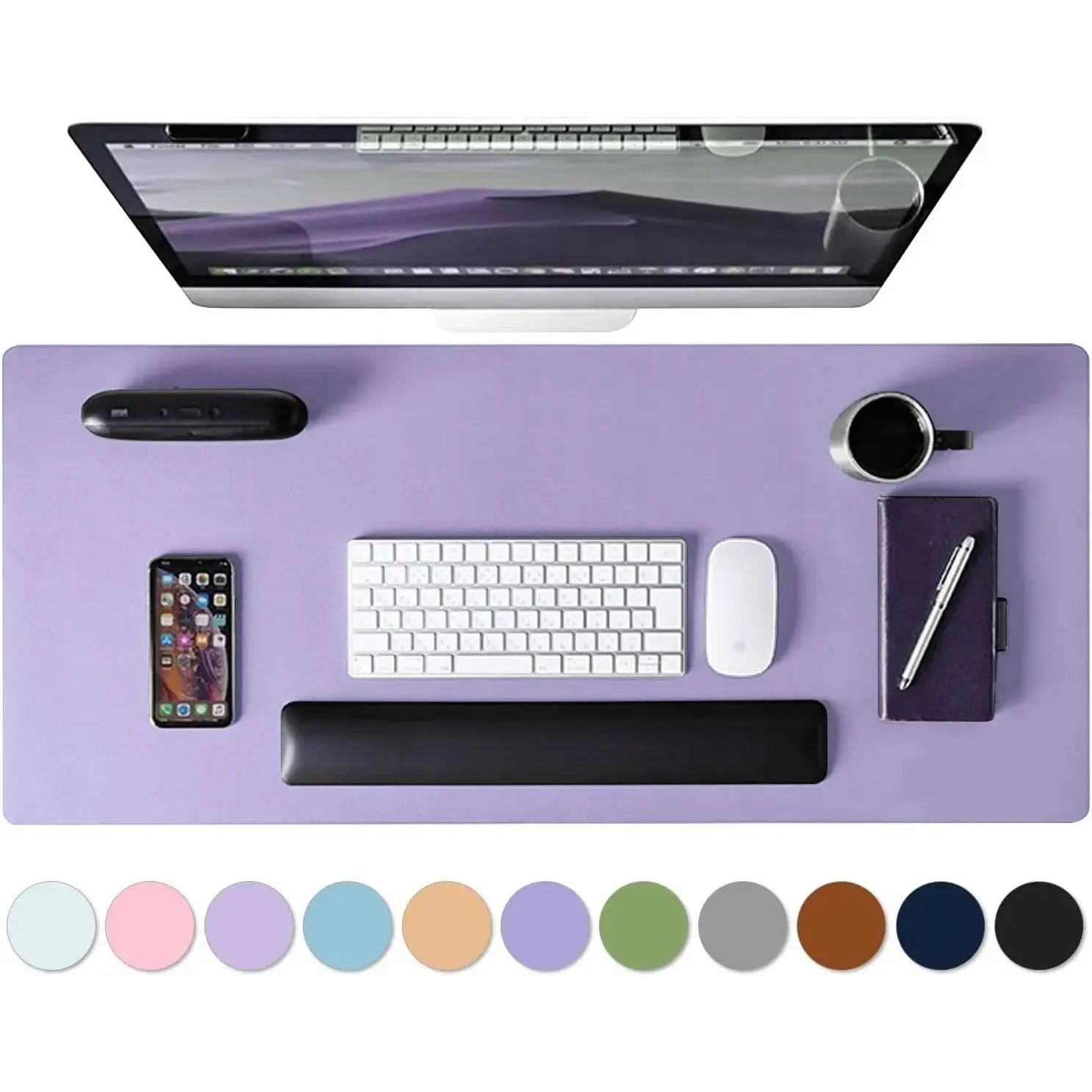 Leather Desk Pad Protector, Mouse Pad, Non-Slip Computer Mat for Desk, PU Leather Office Desk Mat for Home & Office, Waterproof Laptop Desk Blotter for Keyboard and Mouse, Taro Purple