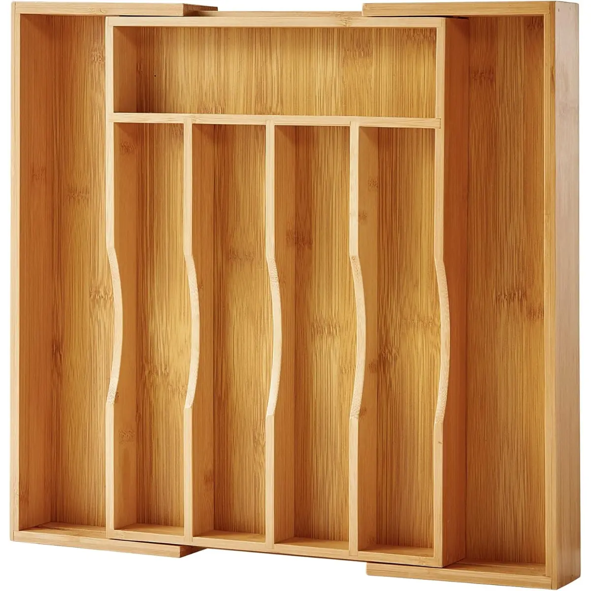 [New Deal] Bamboo Expandable Kitchen Drawer Organizer for Cutlery and Utensils, Adjustable Bamboo Wood Tray for Flatware and Silverware in Kitchen Wooden Racks, Eco-Friendly