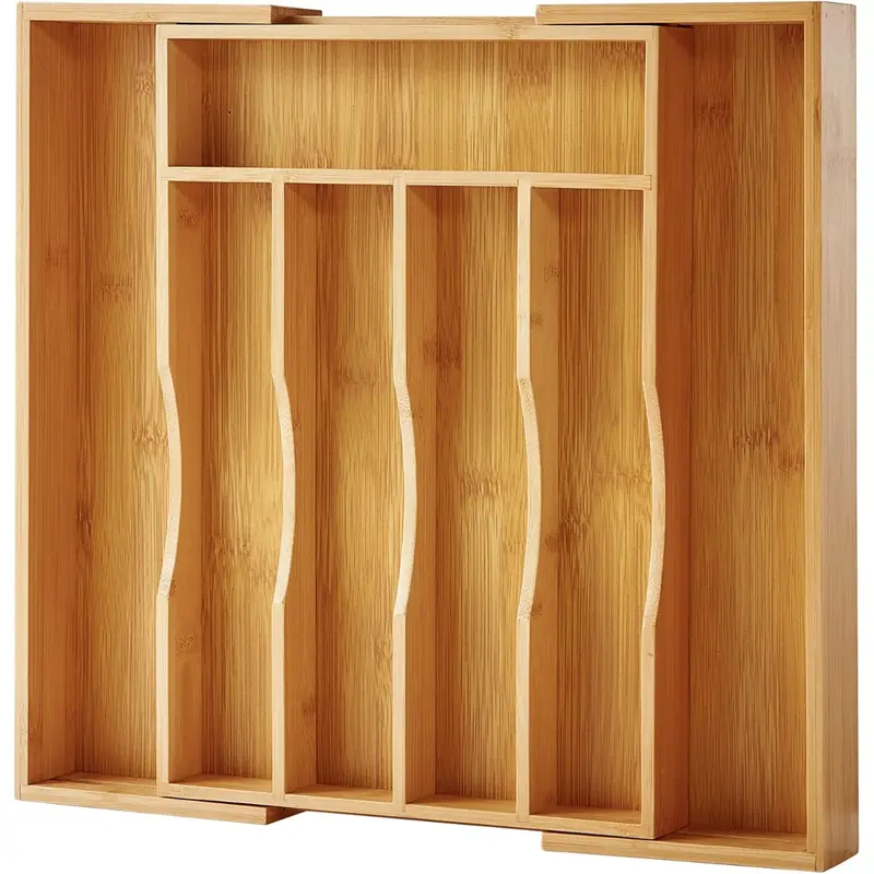 [New Deal] Bamboo Expandable Kitchen Drawer Organizer for Cutlery and Utensils, Adjustable Bamboo Wood Tray for Flatware and Silverware in Kitchen