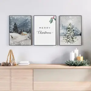 Christmas Themed Wall Art, 3 Counts/set Snowy Scenery Canvas Painting without Frame, Modern Wall Decor for Home Living Room Bedroom
